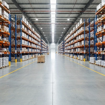 Modern warehouse with optimized layout and inventory